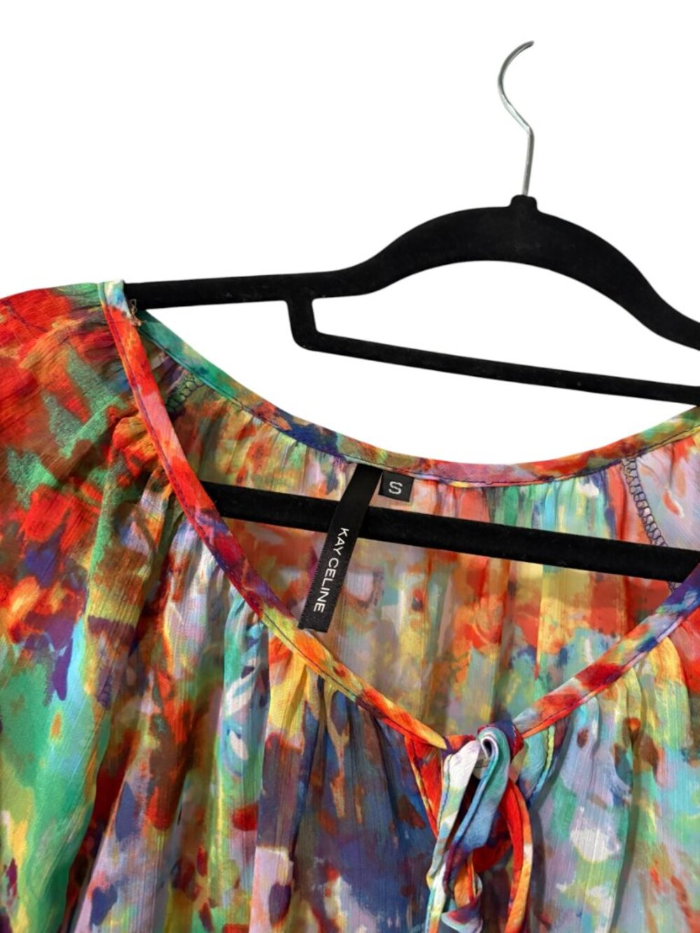 Women’s Multicolor Watercolor Print Peasant Blouse - Picture 4 of 5